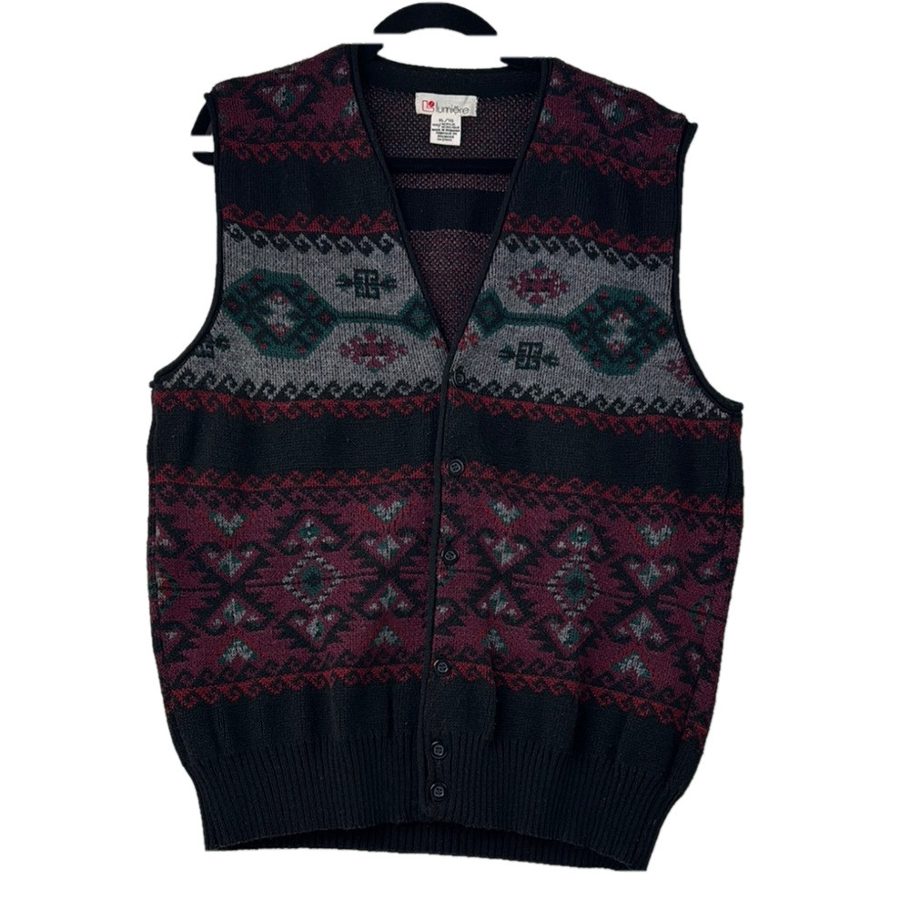 Lumiere Vintage Men's Multicolour Patterned Button Down Vest